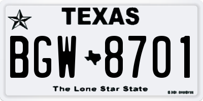 TX license plate BGW8701