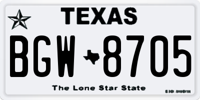 TX license plate BGW8705