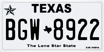 TX license plate BGW8922