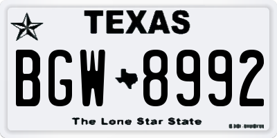 TX license plate BGW8992