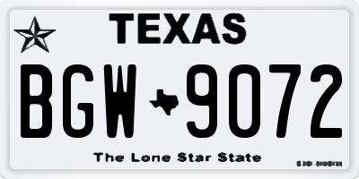 TX license plate BGW9072