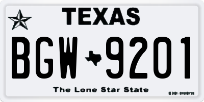 TX license plate BGW9201