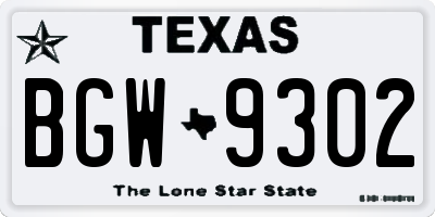 TX license plate BGW9302