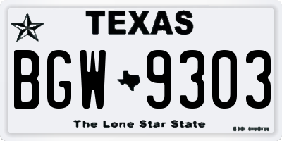 TX license plate BGW9303