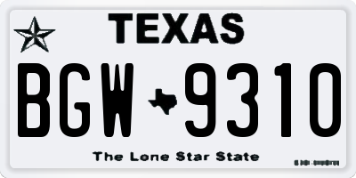 TX license plate BGW9310