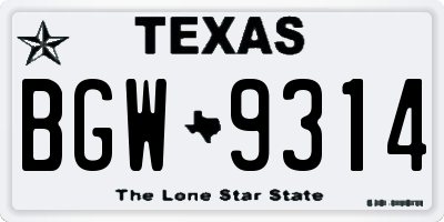 TX license plate BGW9314