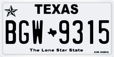TX license plate BGW9315