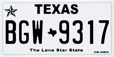 TX license plate BGW9317