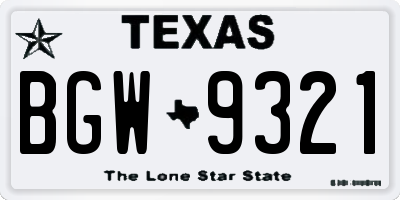 TX license plate BGW9321