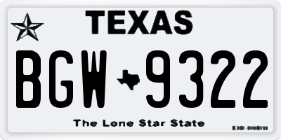 TX license plate BGW9322
