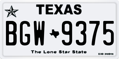 TX license plate BGW9375