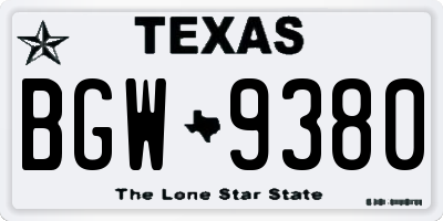 TX license plate BGW9380