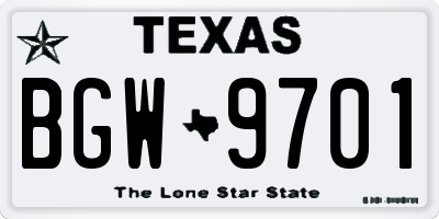 TX license plate BGW9701
