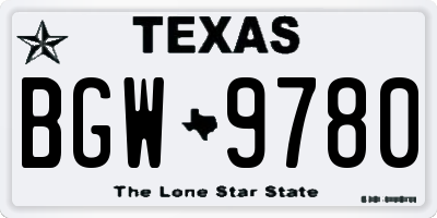 TX license plate BGW9780