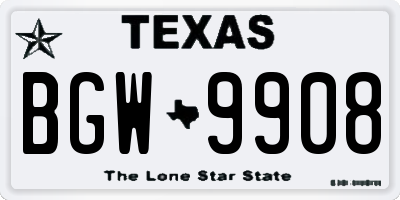 TX license plate BGW9908