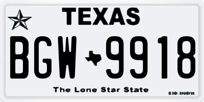 TX license plate BGW9918