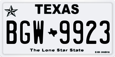 TX license plate BGW9923