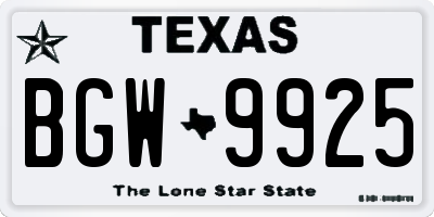 TX license plate BGW9925