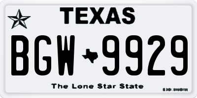 TX license plate BGW9929