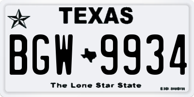TX license plate BGW9934