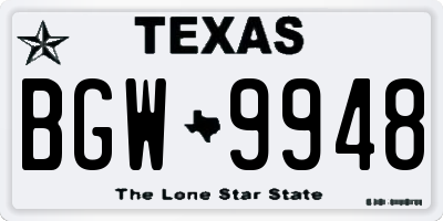 TX license plate BGW9948