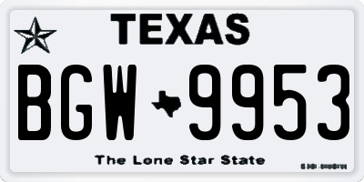 TX license plate BGW9953