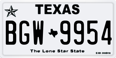 TX license plate BGW9954