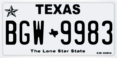 TX license plate BGW9983