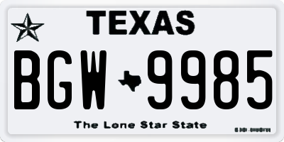 TX license plate BGW9985