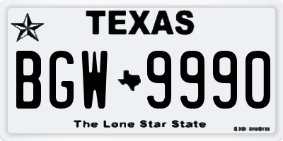 TX license plate BGW9990