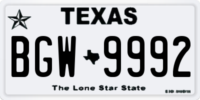 TX license plate BGW9992