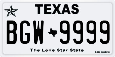 TX license plate BGW9999