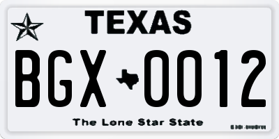 TX license plate BGX0012