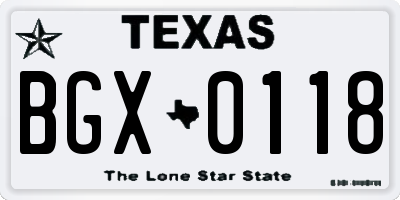 TX license plate BGX0118