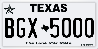 TX license plate BGX5000
