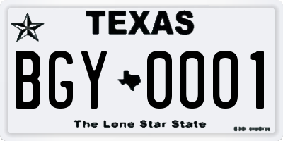 TX license plate BGY0001