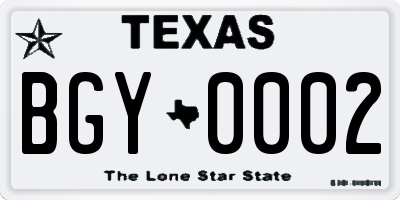 TX license plate BGY0002
