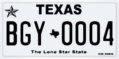 TX license plate BGY0004