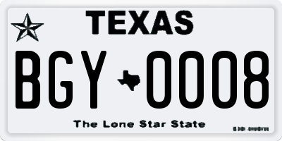 TX license plate BGY0008