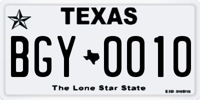 TX license plate BGY0010