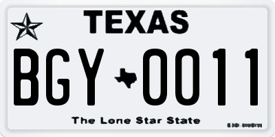 TX license plate BGY0011