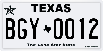 TX license plate BGY0012