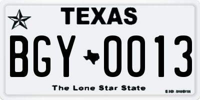 TX license plate BGY0013