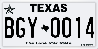 TX license plate BGY0014