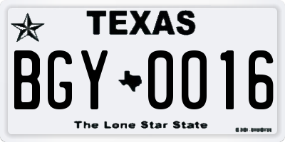 TX license plate BGY0016