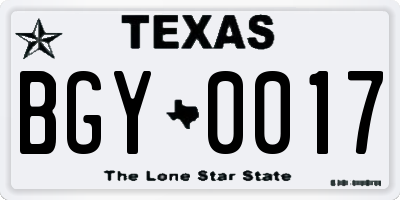 TX license plate BGY0017