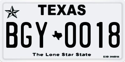 TX license plate BGY0018
