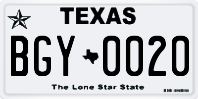 TX license plate BGY0020