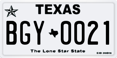 TX license plate BGY0021