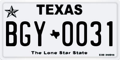 TX license plate BGY0031